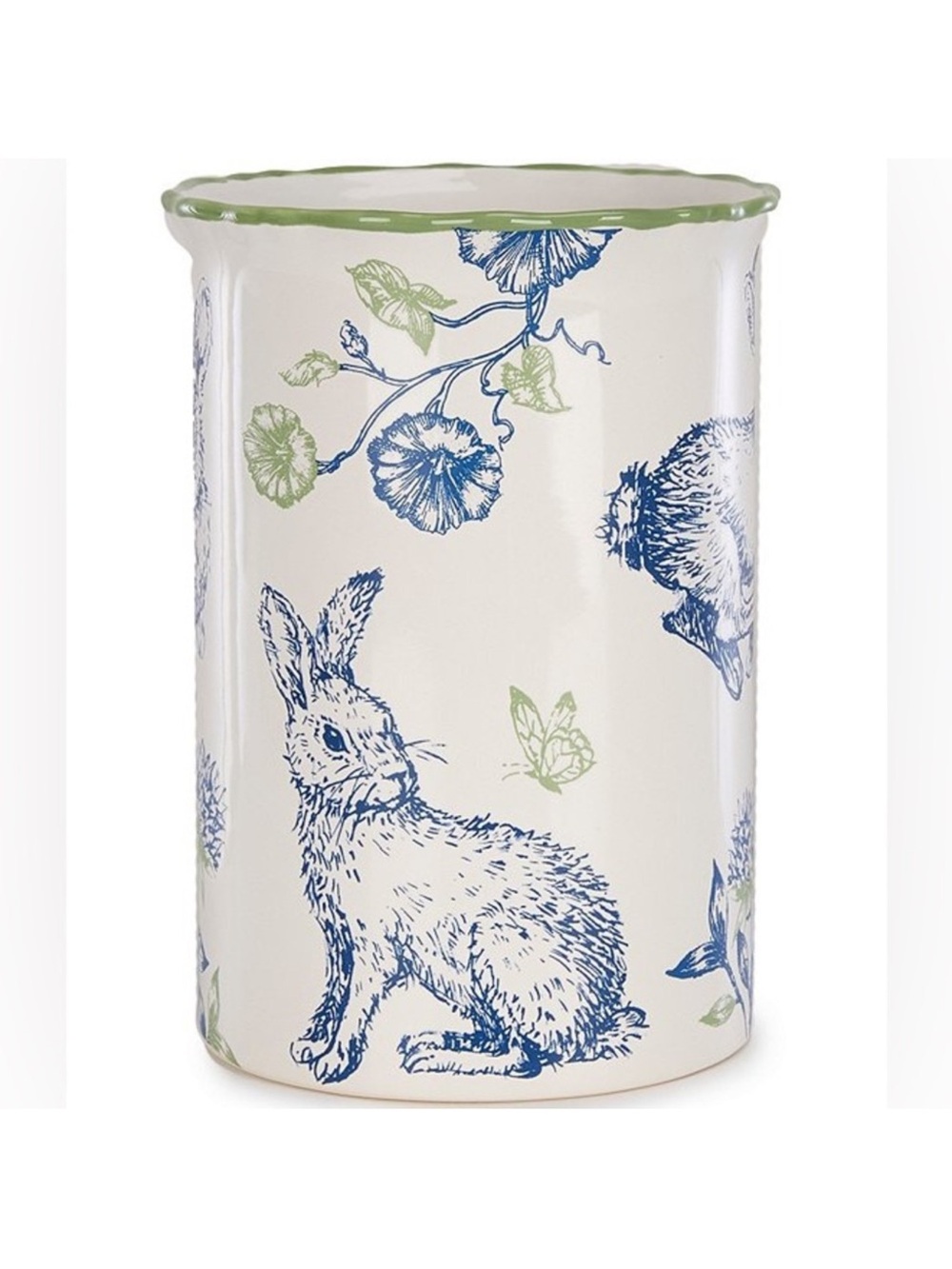 NWT Southern Living Blue Floral Utensil Crock Easter Bunny Vase Decor